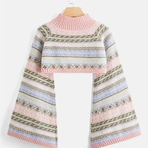 ROMWE Women's Pink Multicolor Cropped Sweater